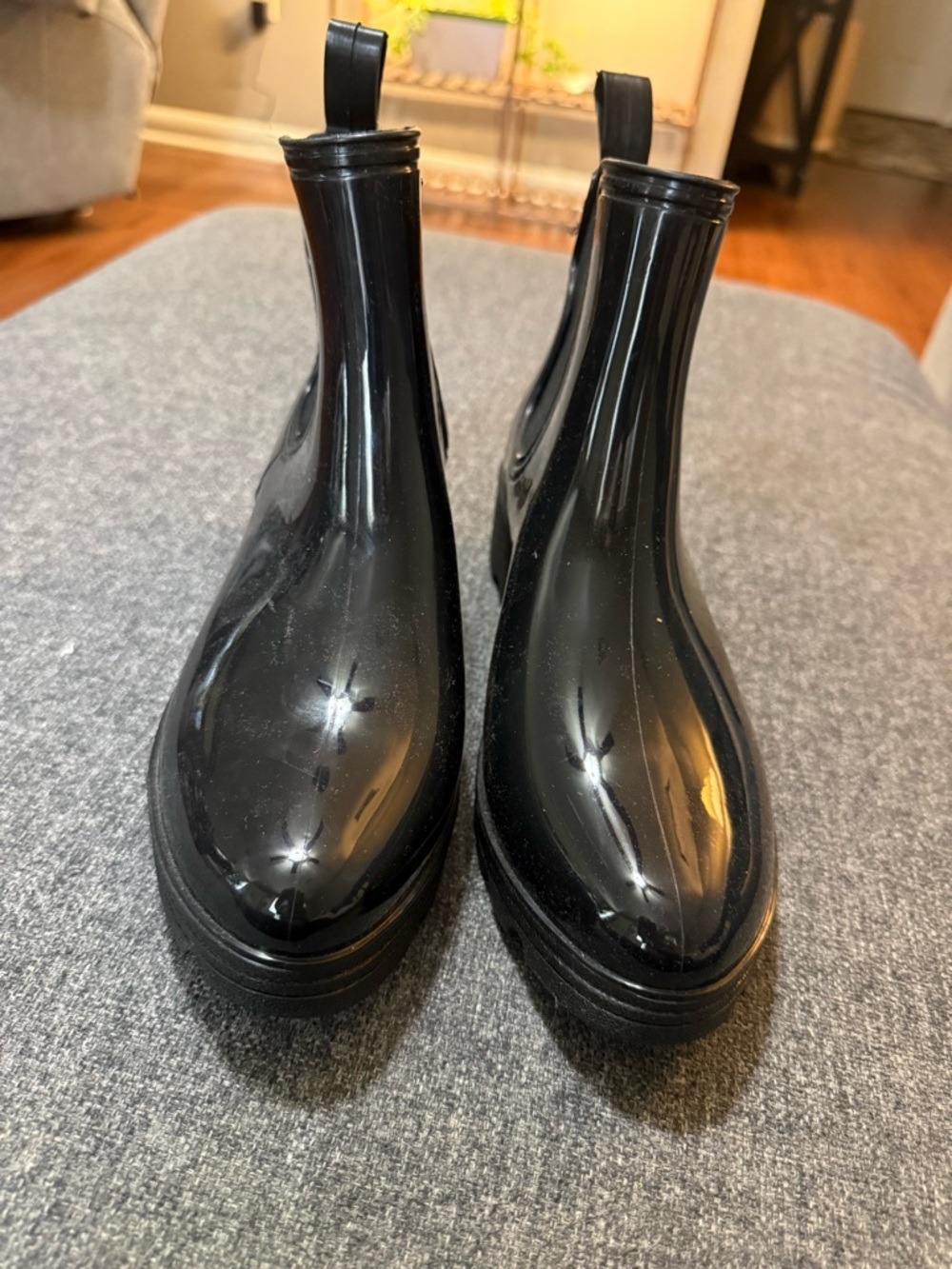 Capelli New York Jelly Rain Boots Black Gloss Chelsea Waterproof Lug Sole Size 9 - Picture 3 of 8
